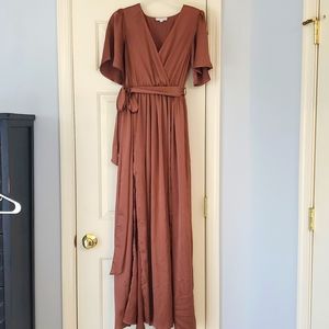 Sicily Satin Maxi in Rosy Brown